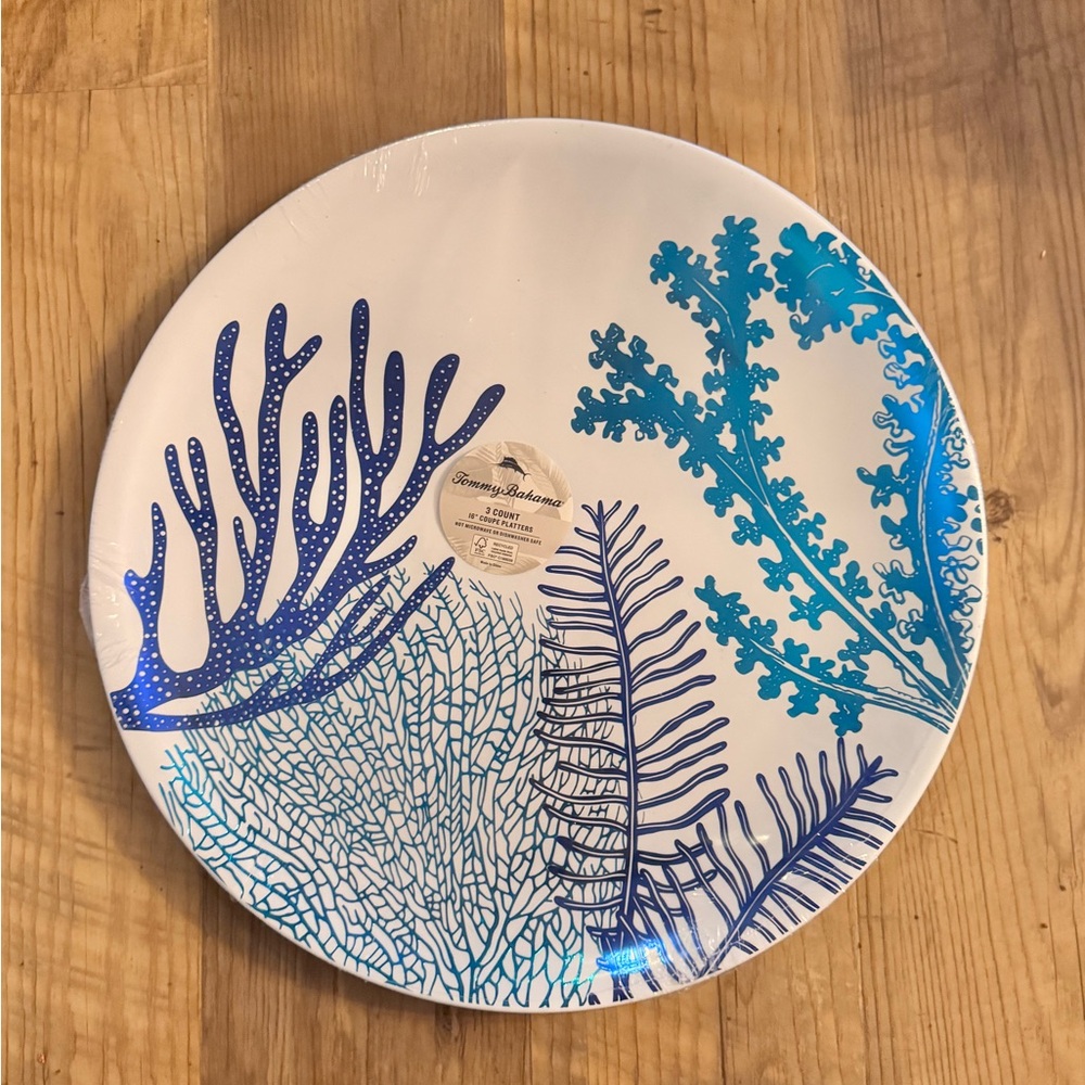 NWT Tommy Bahama Set of 3 Coral Reef Plastic 16” Coupe Platters